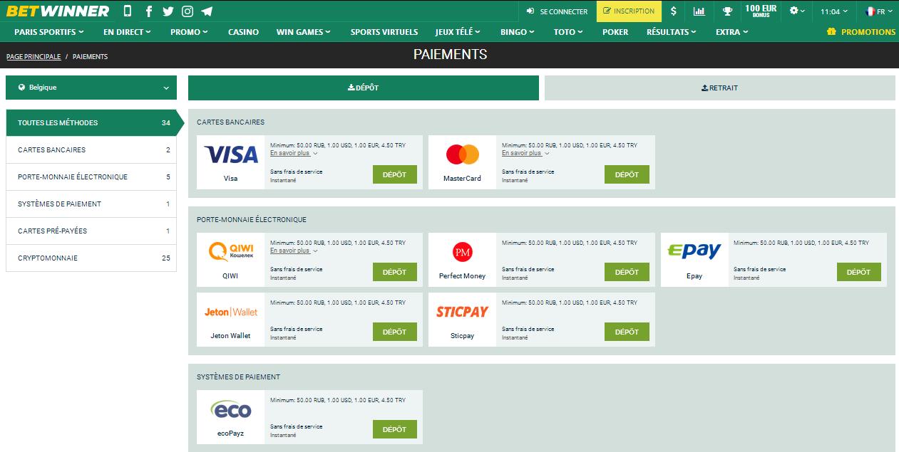 Betwinner Paiements