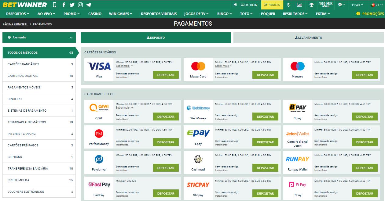 Betwinner Pagamento