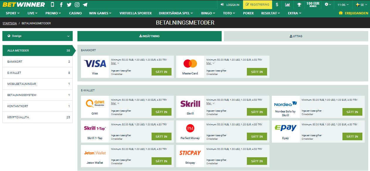 Betwinner Betalningar